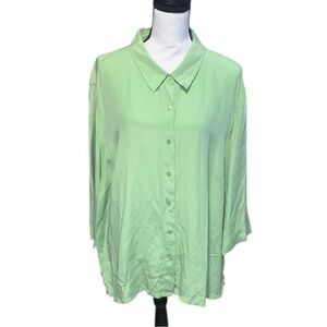 Vikki Vi Light Green Silk Spandex Button-Up Long Blouse